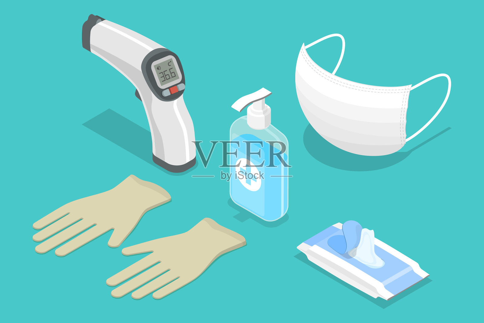 三维等距平面covid 19插画图片素材