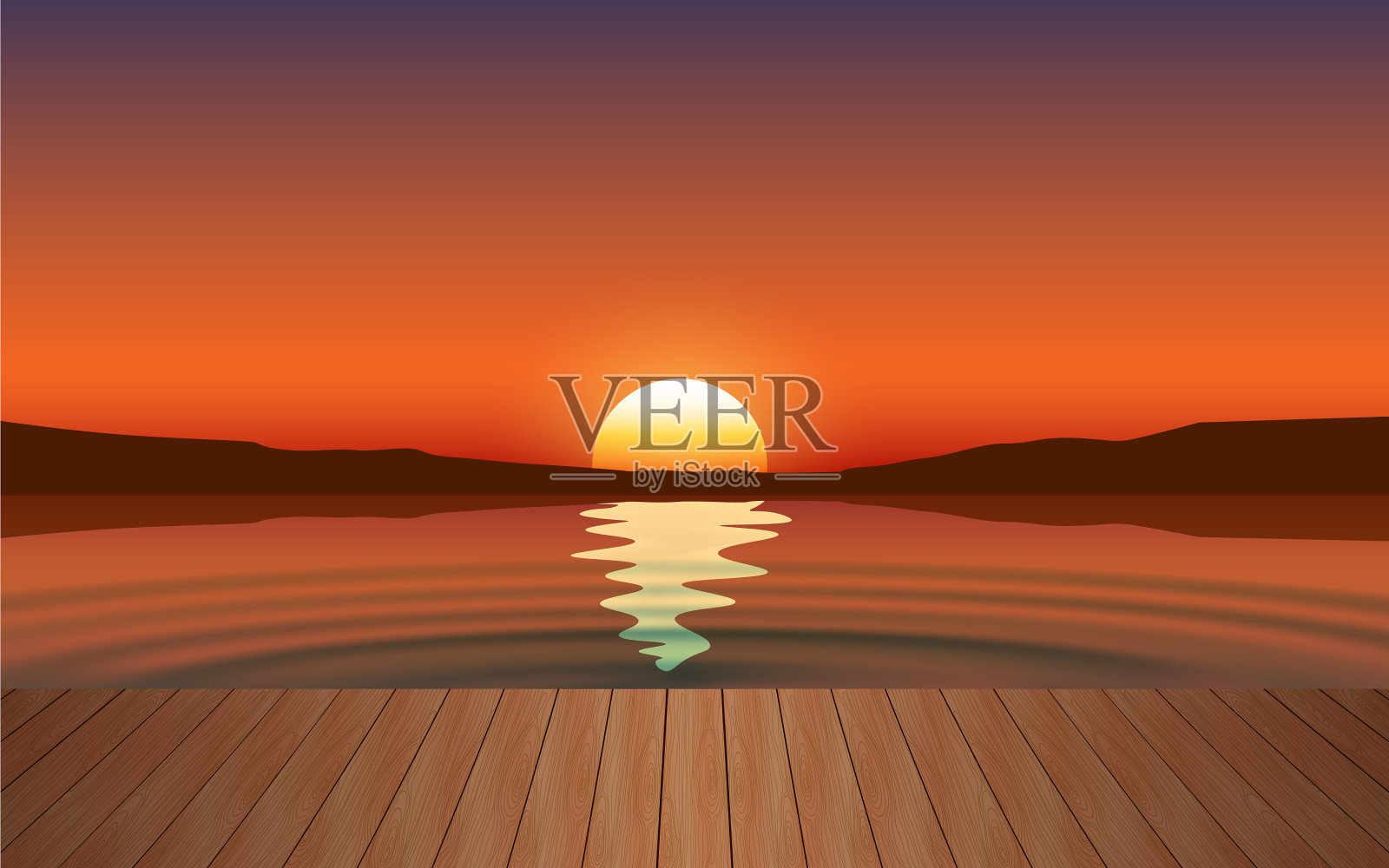 早上海滩上的木桥插画图片素材