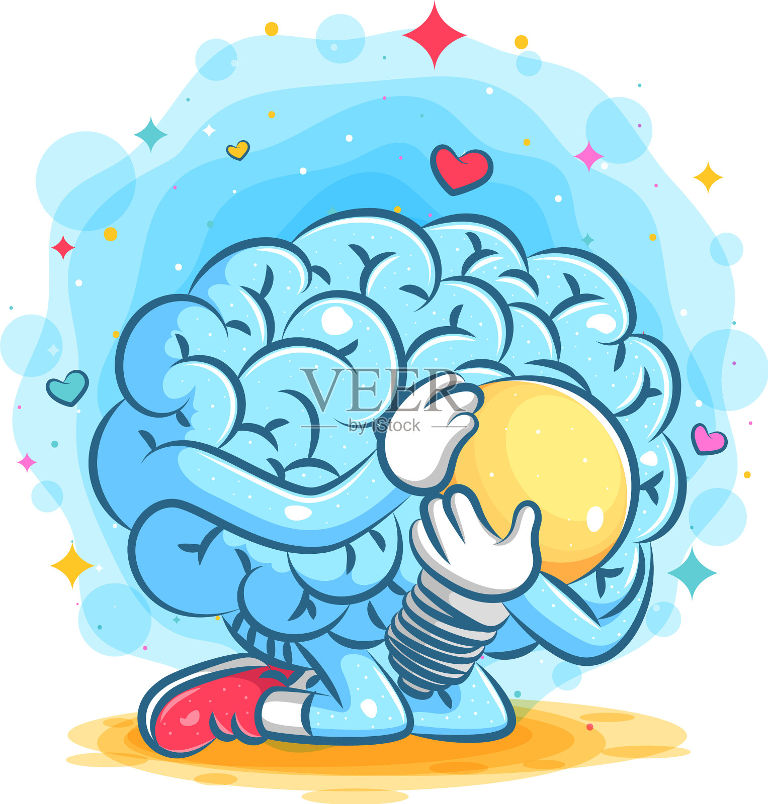 可爱的蓝色脑捧着大大的黄色灯设计元素图片