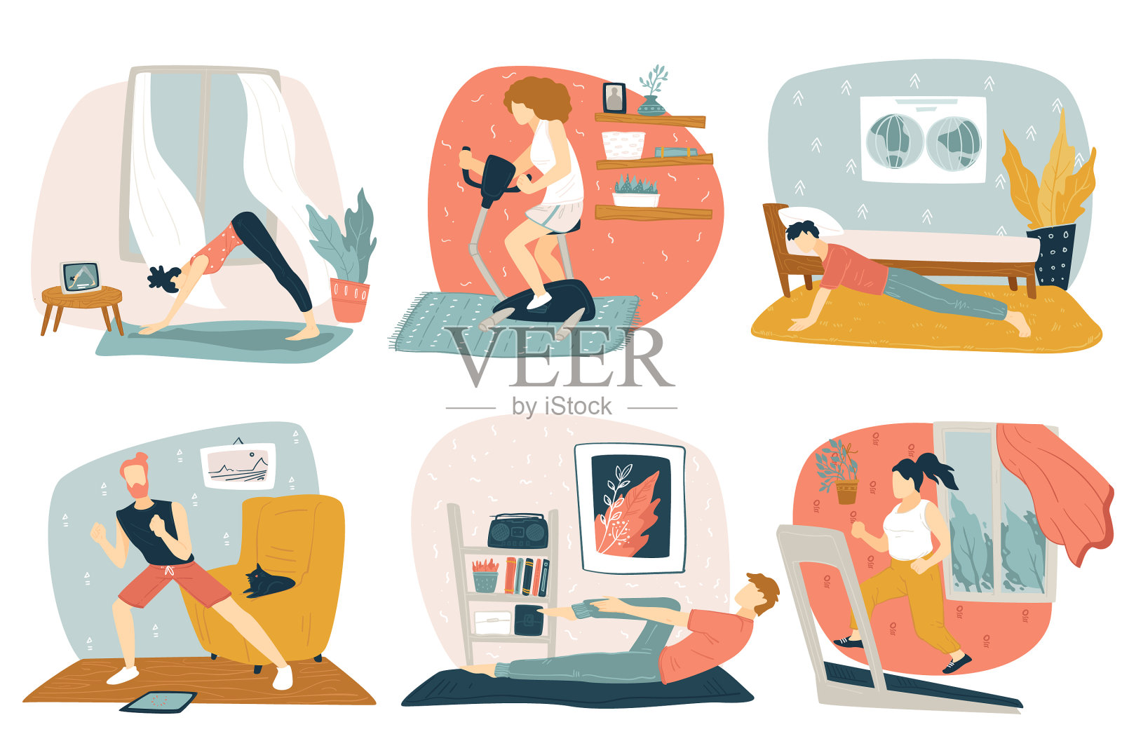 在家进行健身和运动插画图片素材