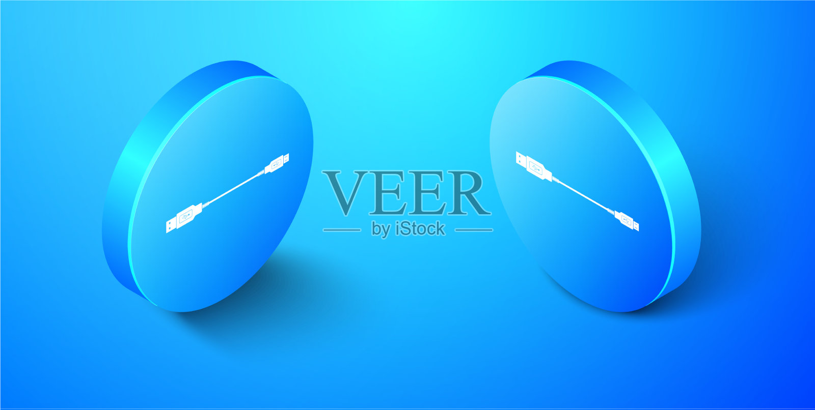 等距usb微型电缆图标隔离在蓝色插画图片素材