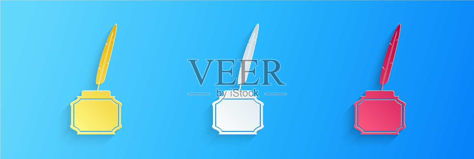 纸切割羽毛和墨井图标隔离上插画图片素材