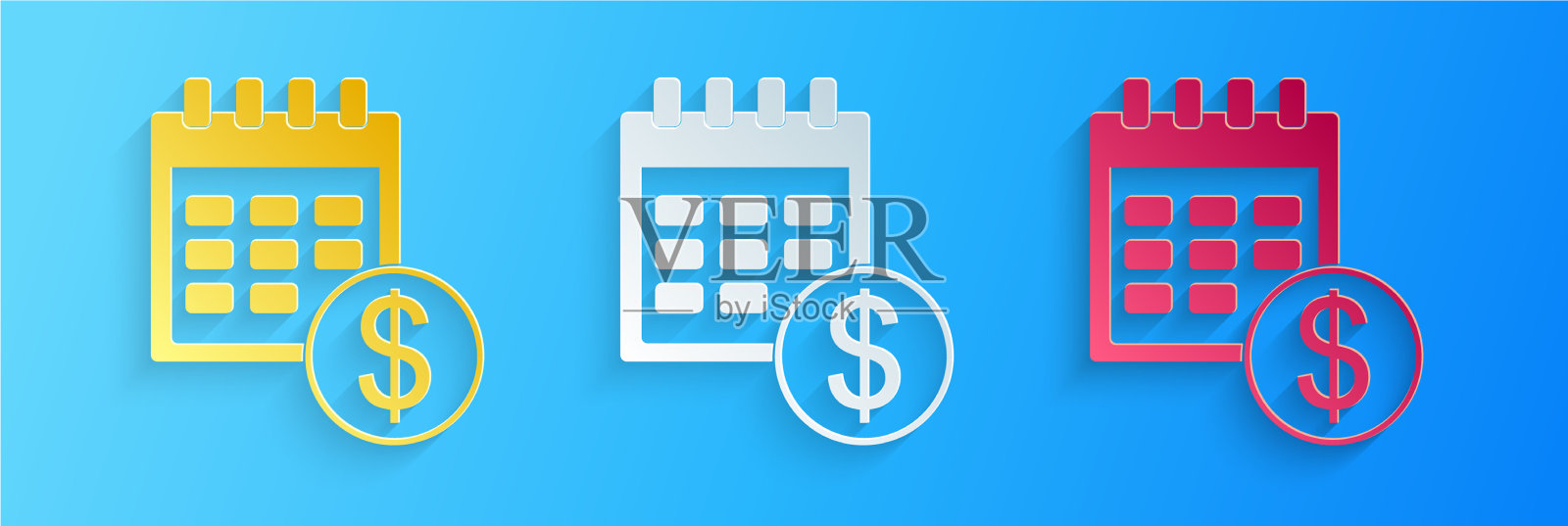 剪纸财务日历图标孤立在蓝色插画图片素材