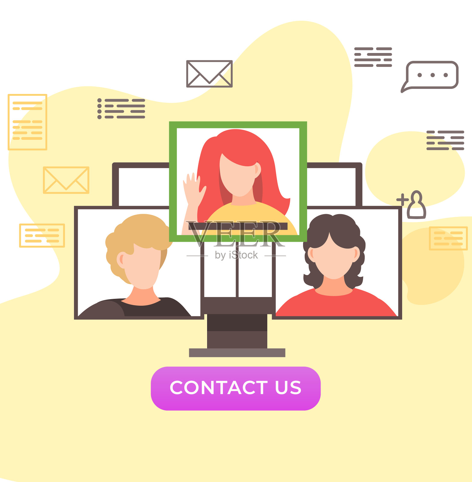 卡通男女在线视频聊天插画图片素材