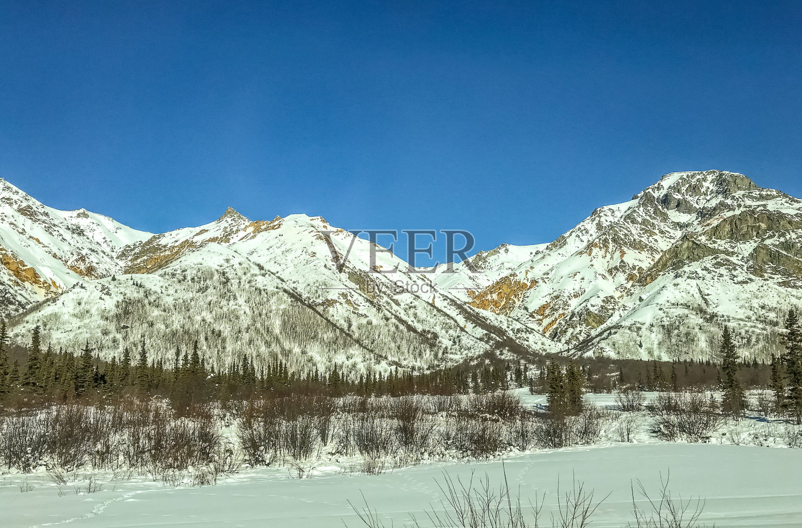 阿拉斯加白雪覆盖的山脉照片摄影图片