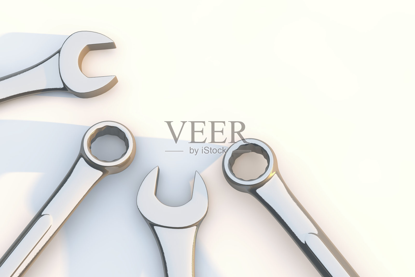 白色背景上用于修理的组合扳手。三维渲染照片摄影图片