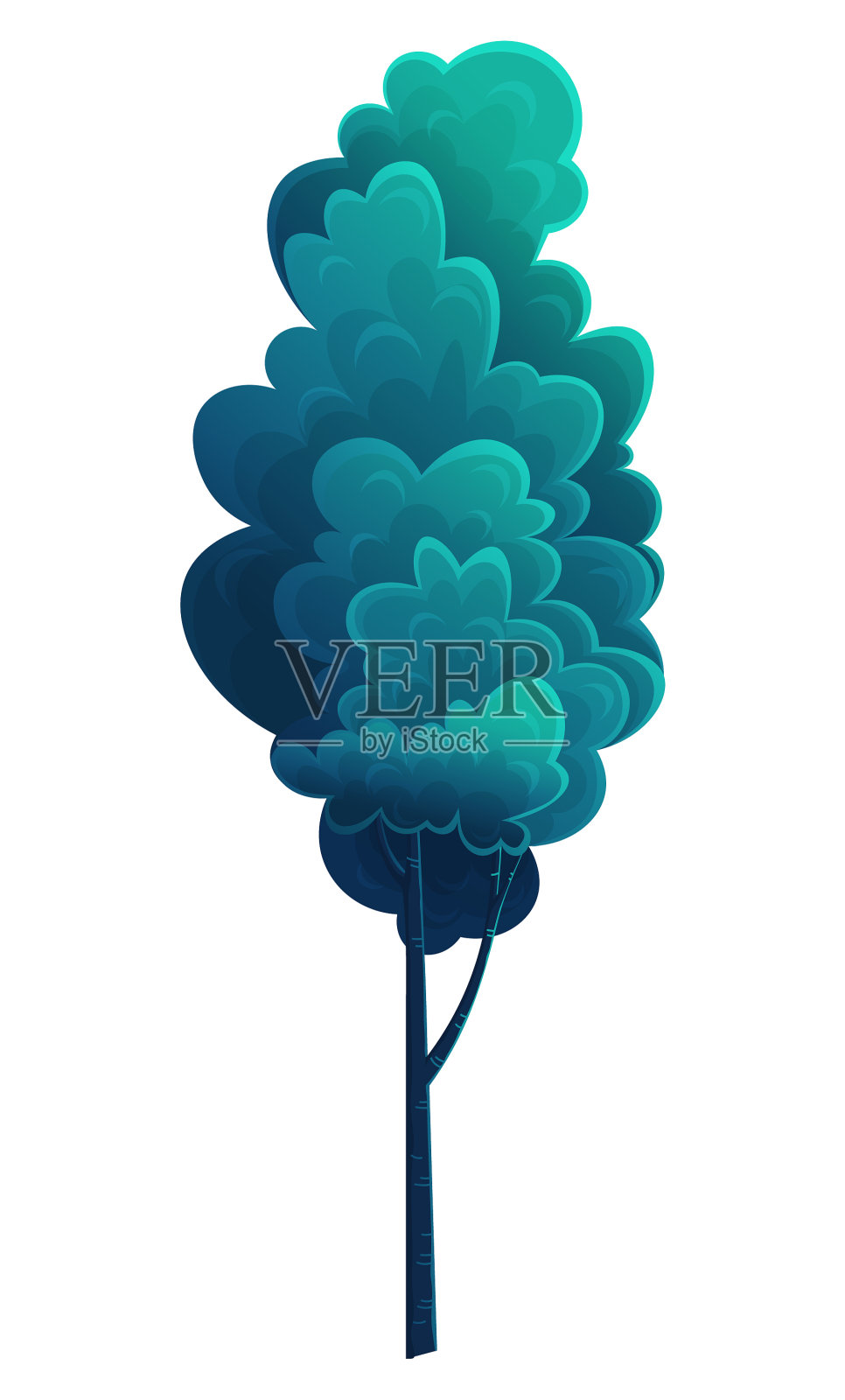 高大的落叶树孤立在蓝色的森林设计元素图片