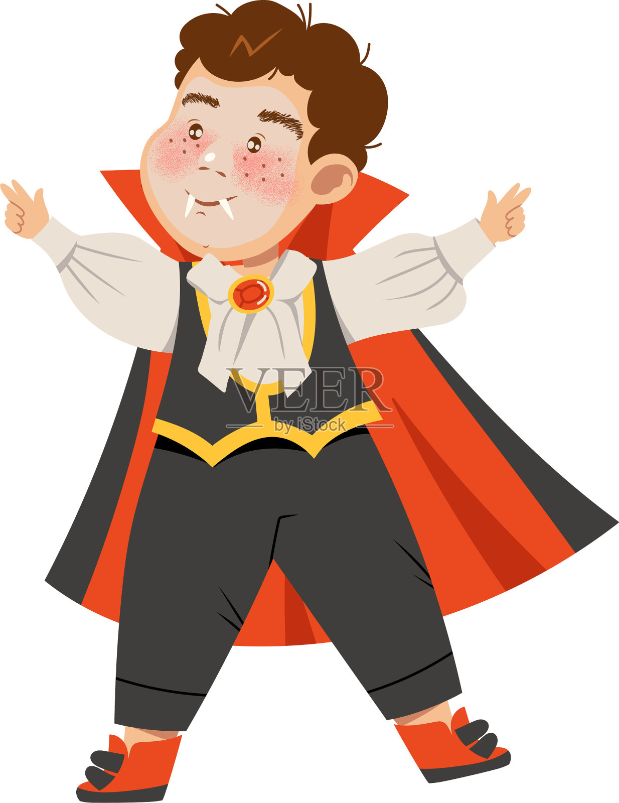 穿着吸血鬼万圣节服装的可爱小男孩插画图片素材