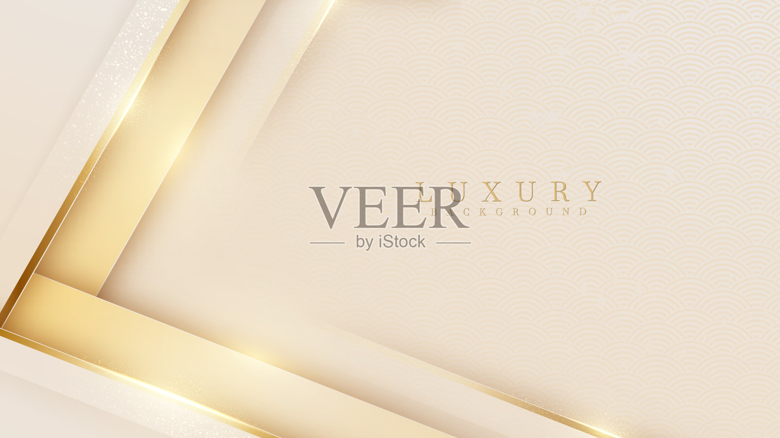 优雅的奶油色背景与线条金色元素。现实的豪华风格。3 d剪纸。插画图片素材