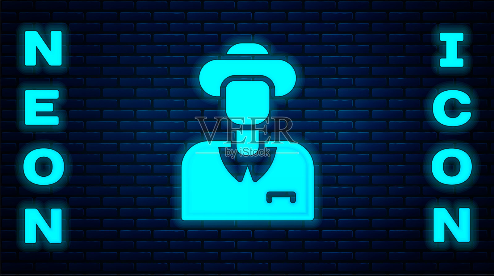 霓虹灯旅游标志孤立在砖墙上插画图片素材