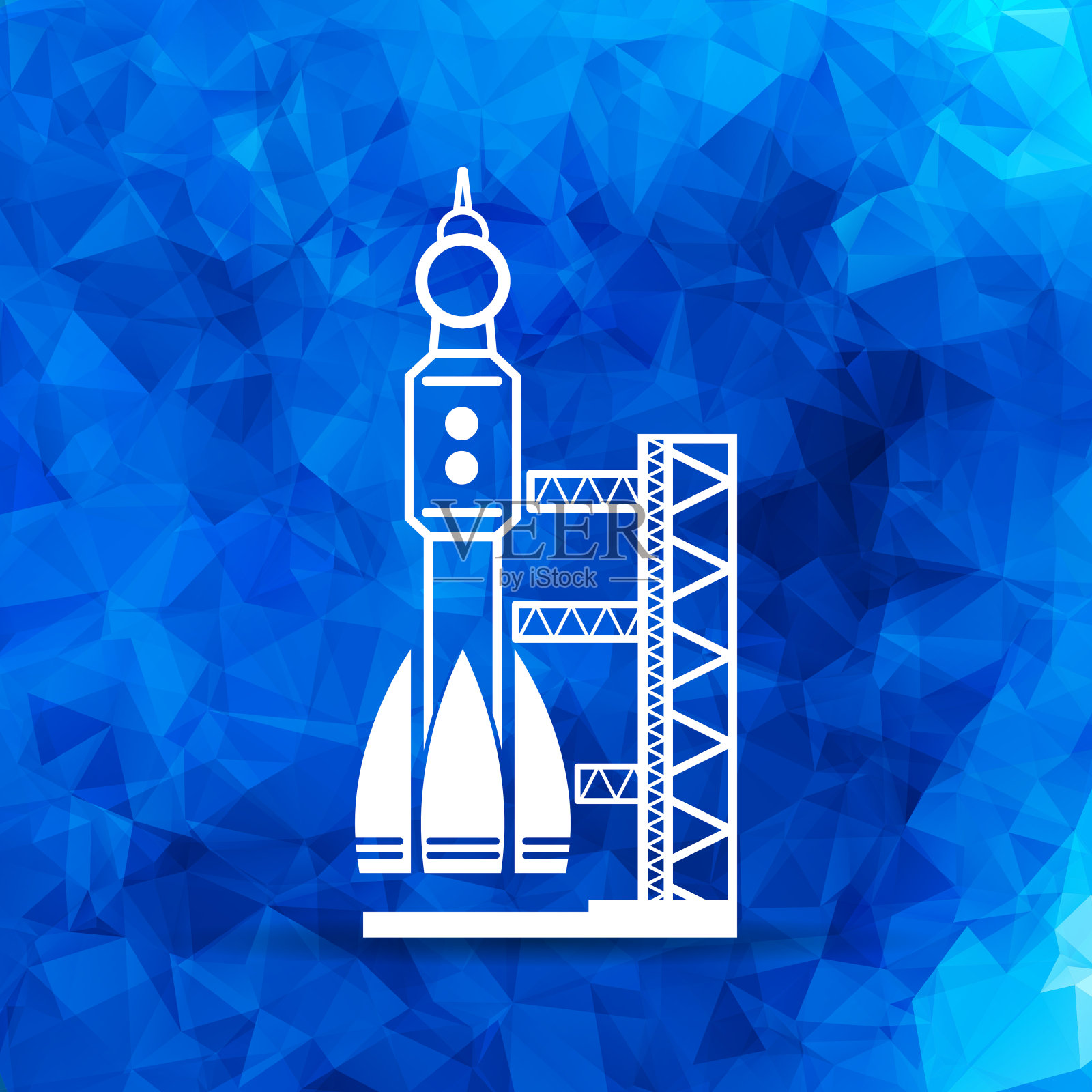 蓝色三角形发射地点，火箭，航天发射场图标，矢量插画图片素材