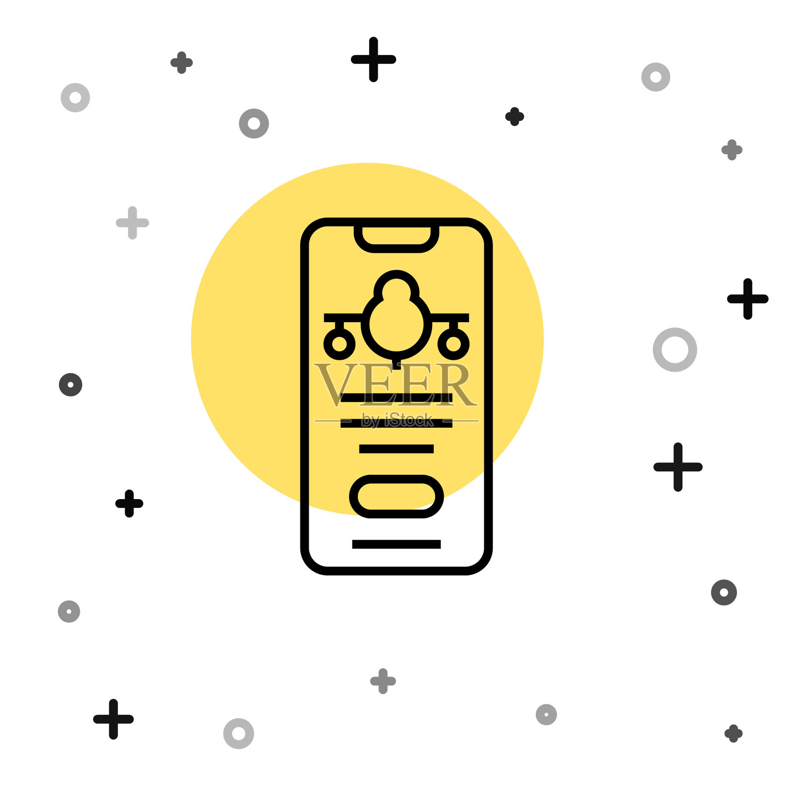 带有电子登机牌的黑线智能手机图标素材