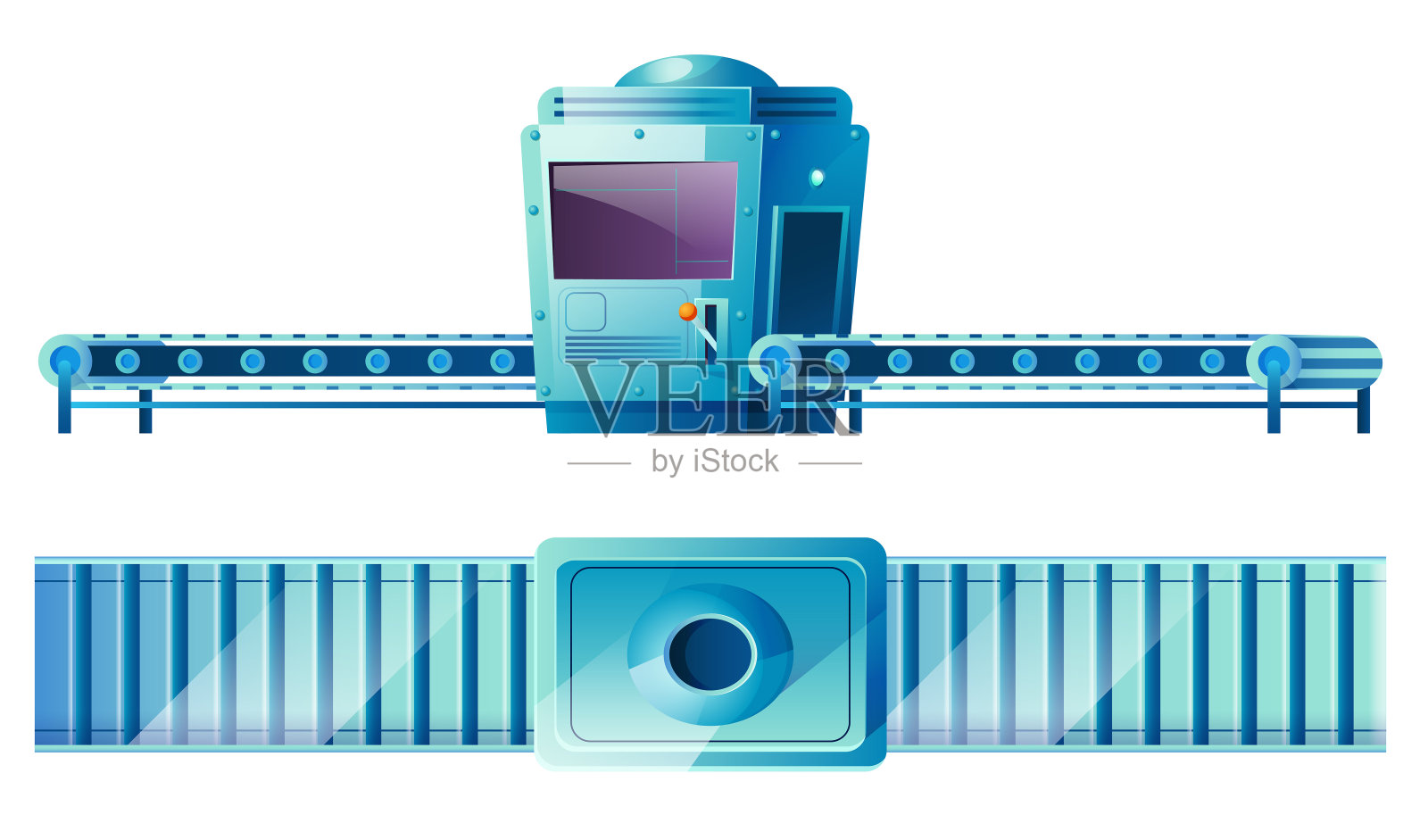 输送带在工厂正面和俯视图设计元素图片