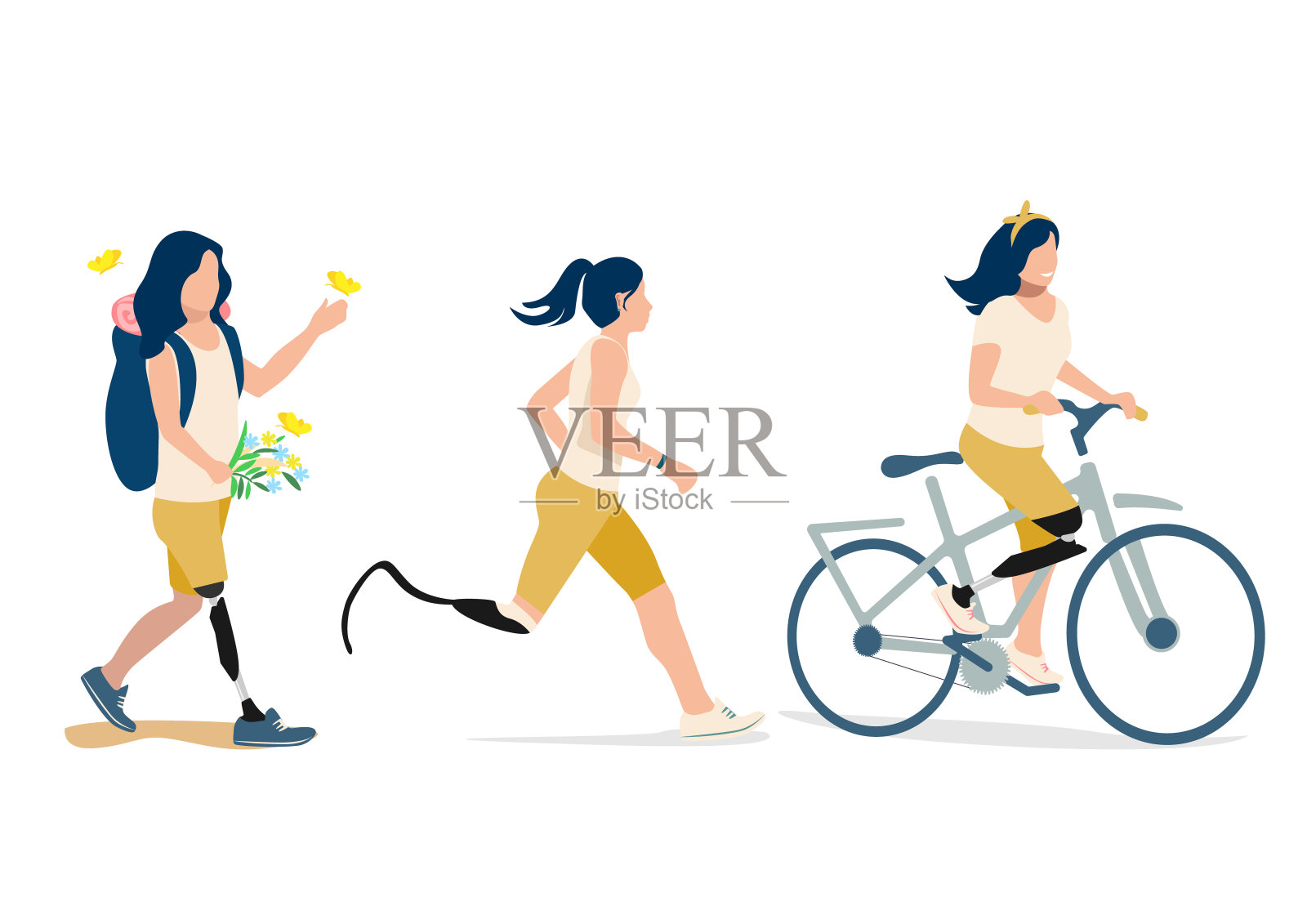 女孩装了假肢插画图片素材