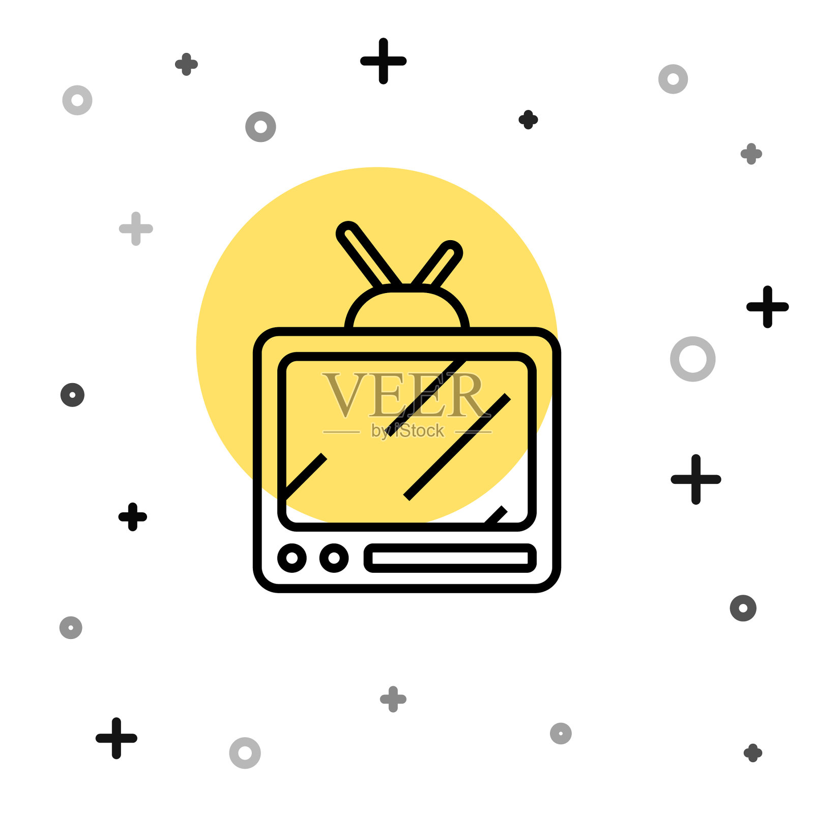 黑色线复古电视图标孤立在白色插画图片素材