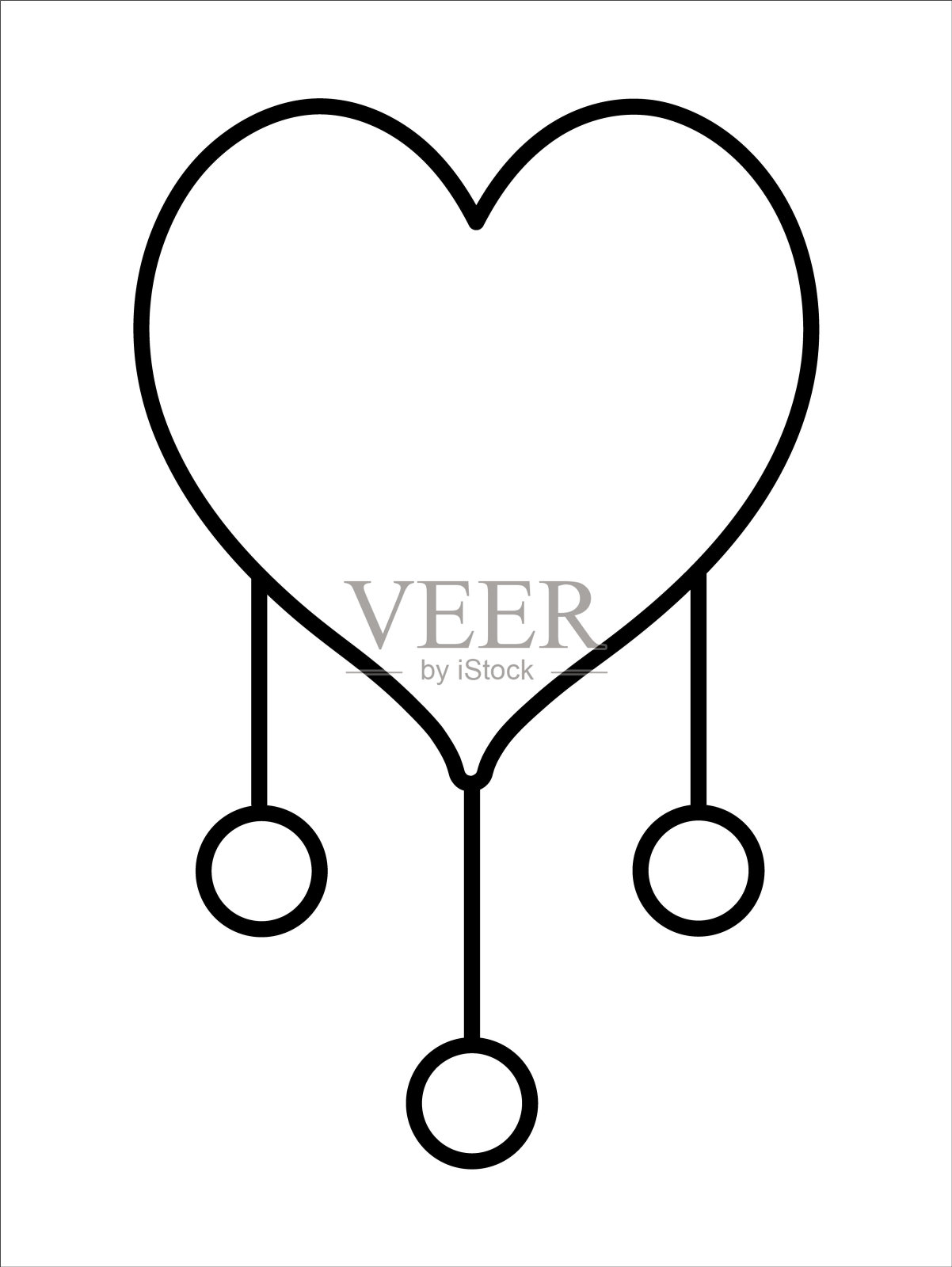 矢量黑色和白色波西米亚心脏吊坠。波西米亚线条图标孤立在白色背景上。天体轮廓插图。插画图片素材