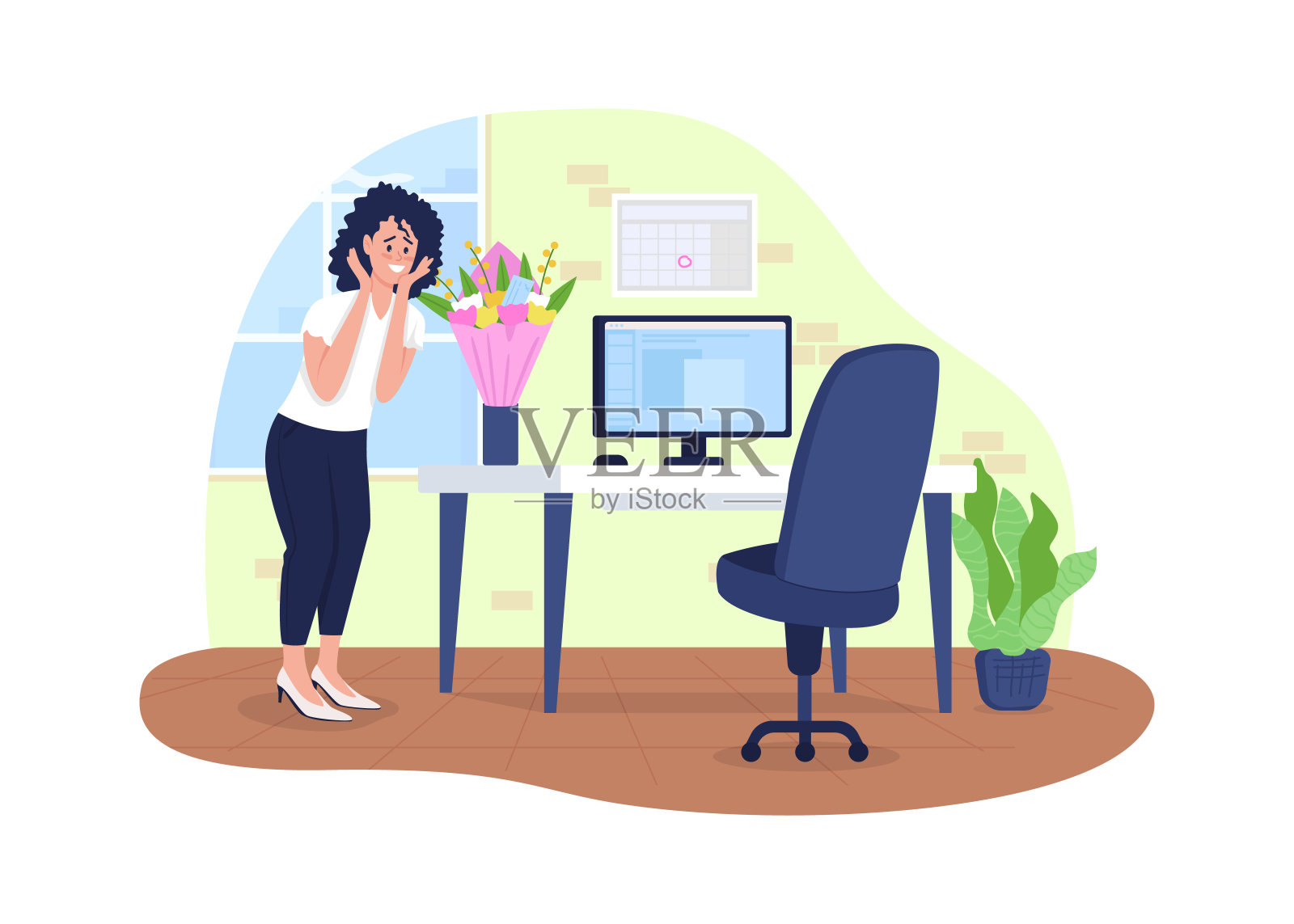 鲜花交付办公室2D矢量网站横幅，海报插画图片素材