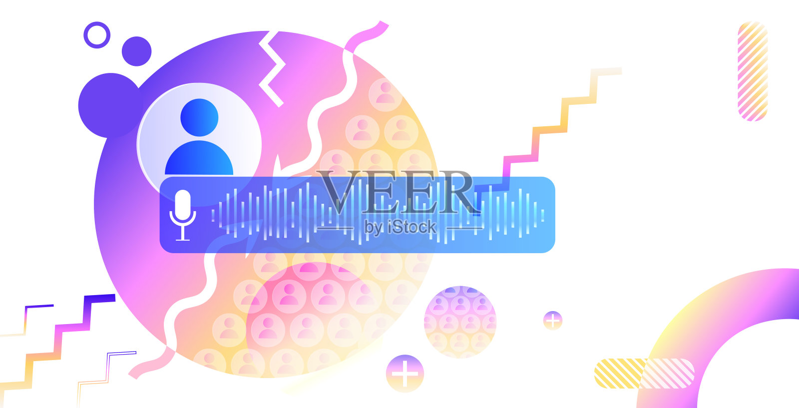 人们通过语音信息、音频聊天应用、社交媒体、在线交流进行交流插画图片素材