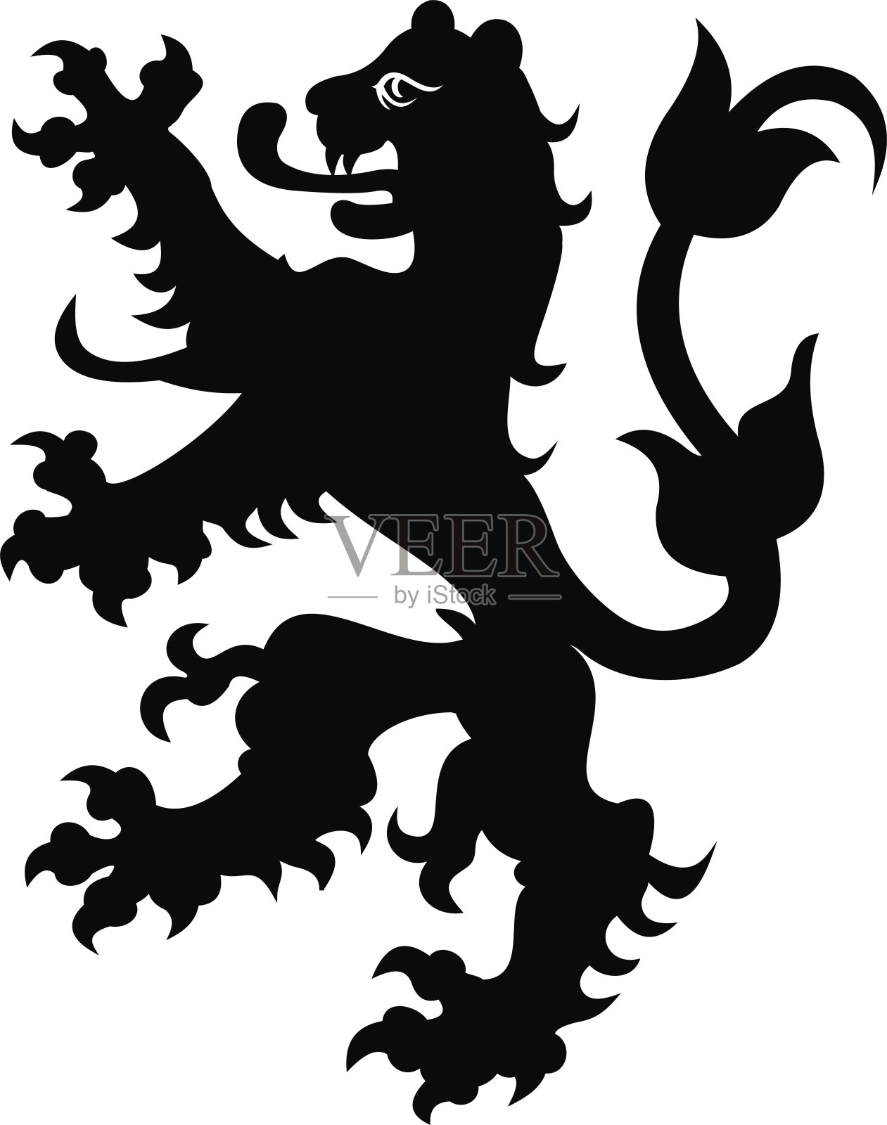 纹章狮子矢量插图。黑白色的轮廓插画图片素材