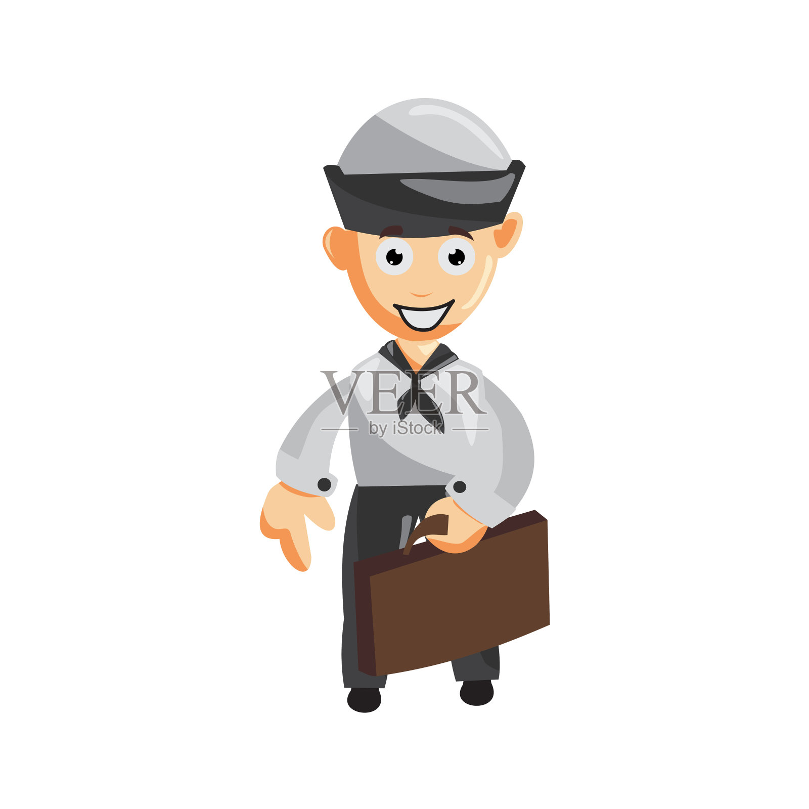 水手拿手提箱卡通人物矢量插图在一个平坦的风格孤立设计元素图片