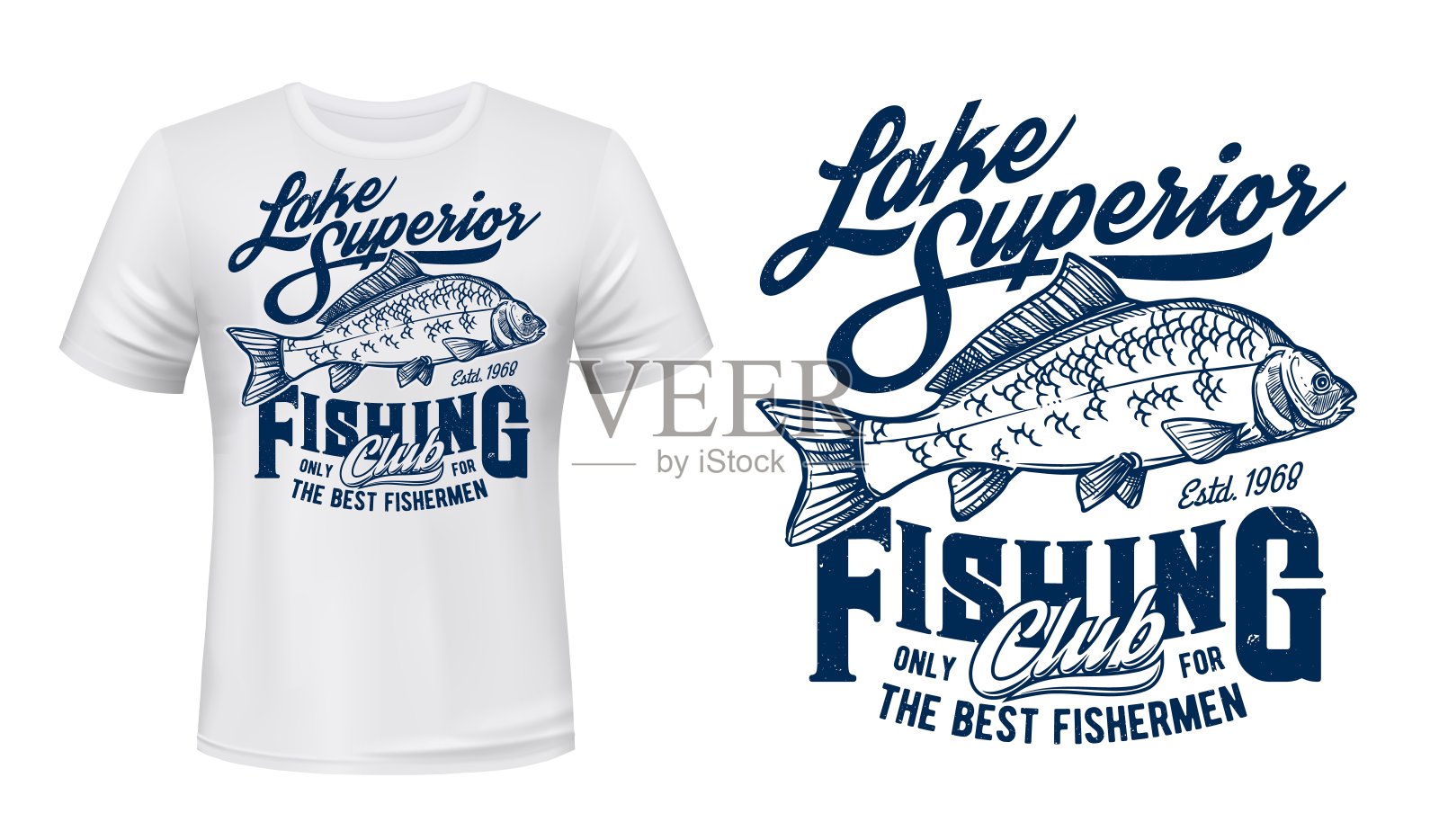 钓鱼俱乐部t恤矢量打印模型与鲤鱼设计模板素材