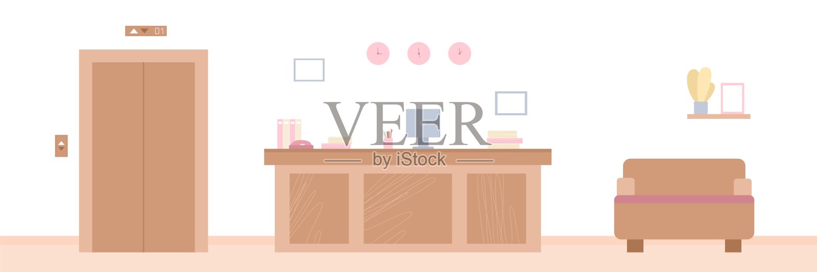 现代室内空接待室与家具和工作场所接待员设计模板素材