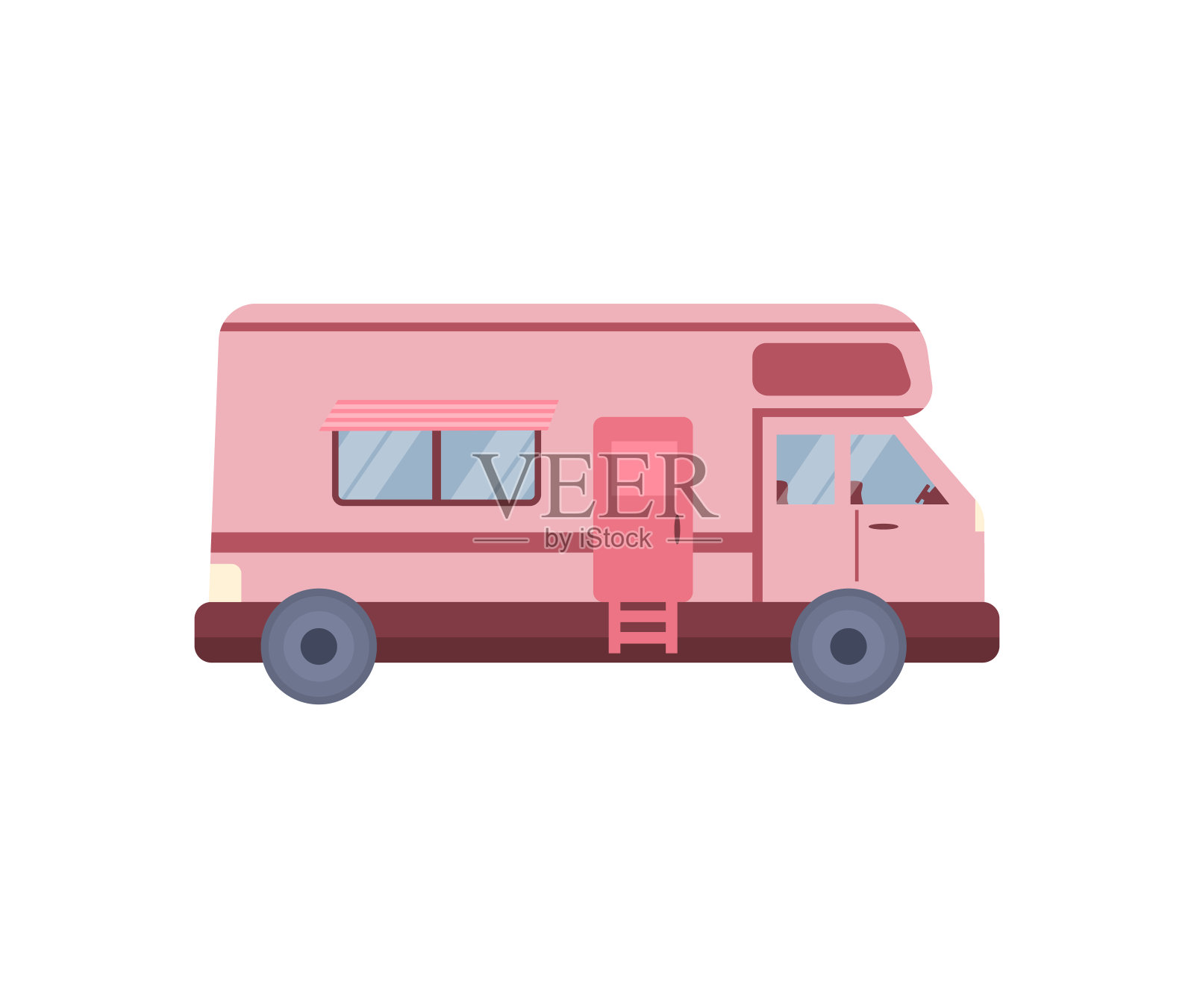 拖车或家庭房车露营大篷车，平面矢量插图孤立。插画图片素材