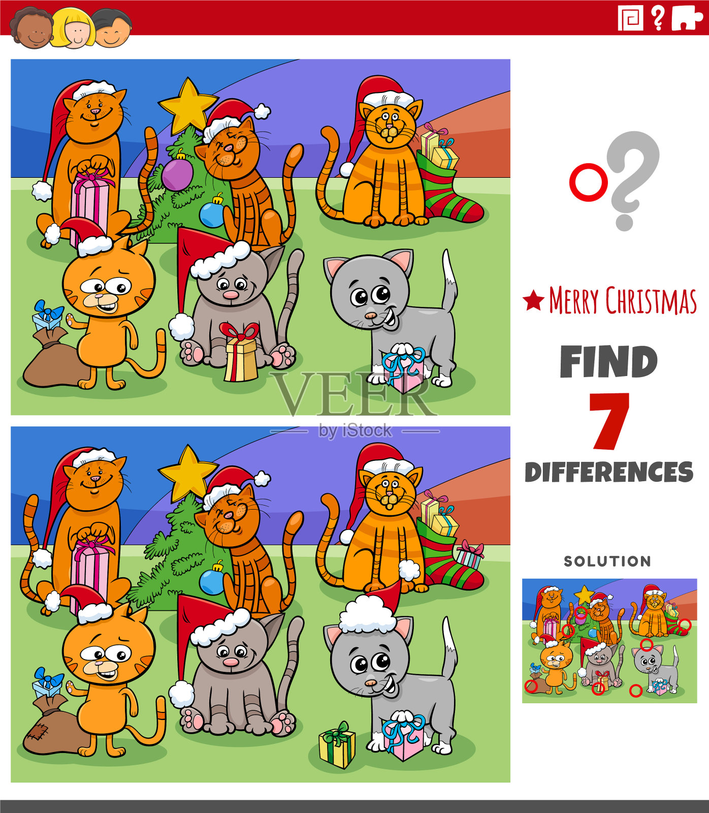 有猫的孩子的教育任务差异插画图片素材