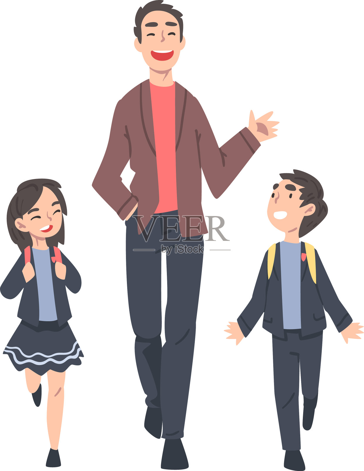 父亲带着儿子和女儿穿着制服设计元素图片