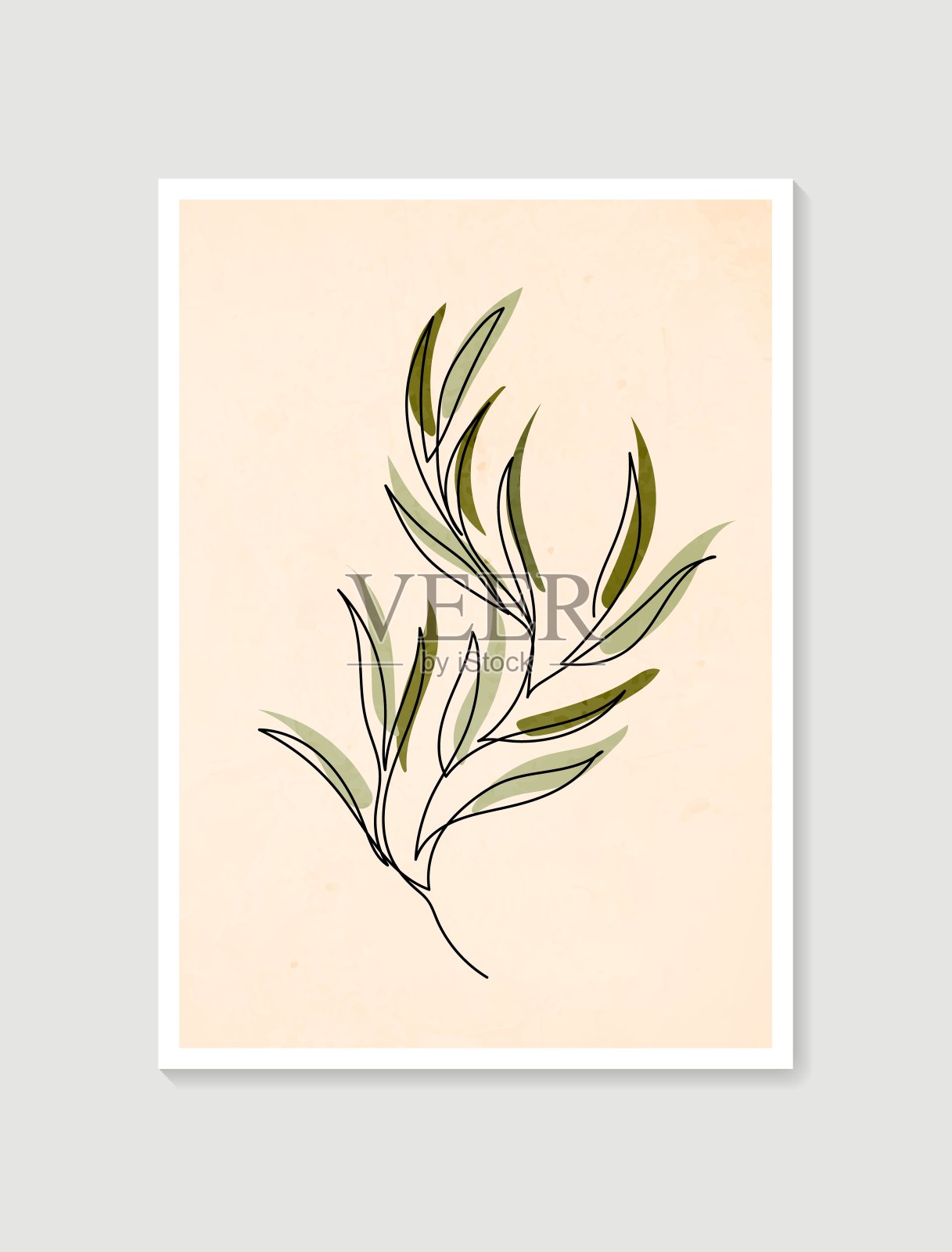 色彩柔和的当代一线艺术海报。植物墙艺术载体。简约自然的墙壁艺术。植物艺术设计版画、墙纸、封面。现代向量插图。插画图片素材