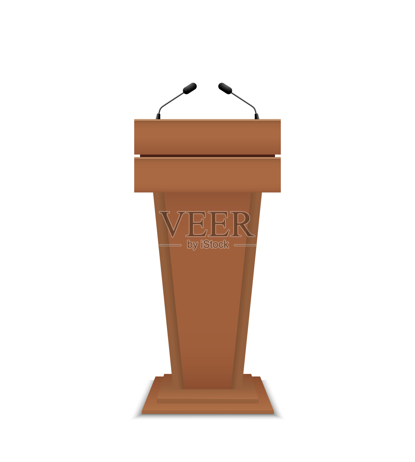 讲台上的争论。讲坛的会议。用于演讲的木制讲坛。讲坛配麦克风。舞台和立场。讲台，按白色背景。新闻的概念。向量插画图片素材