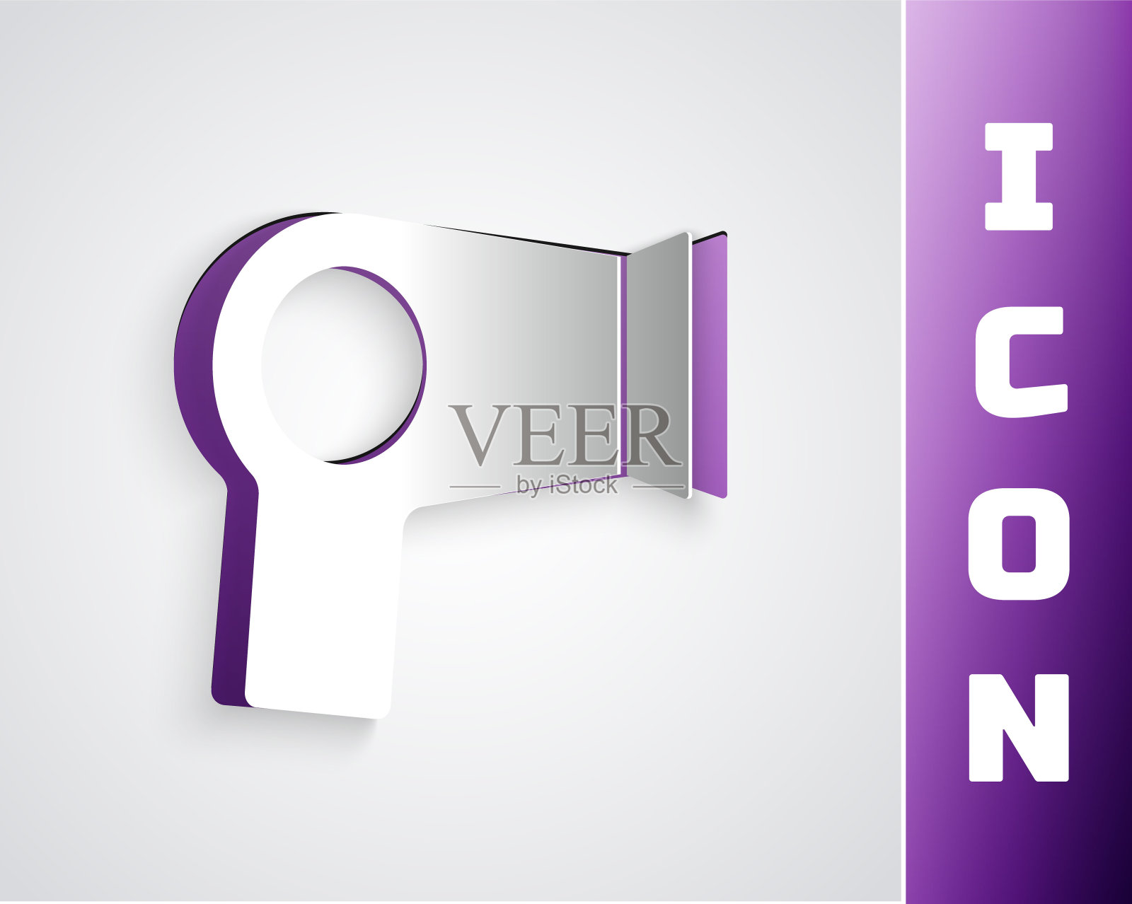 剪纸吹风机图标孤立在灰色背景。吹风机的迹象。头发干燥的象征。吹热空气。纸艺术风格。向量插画图片素材