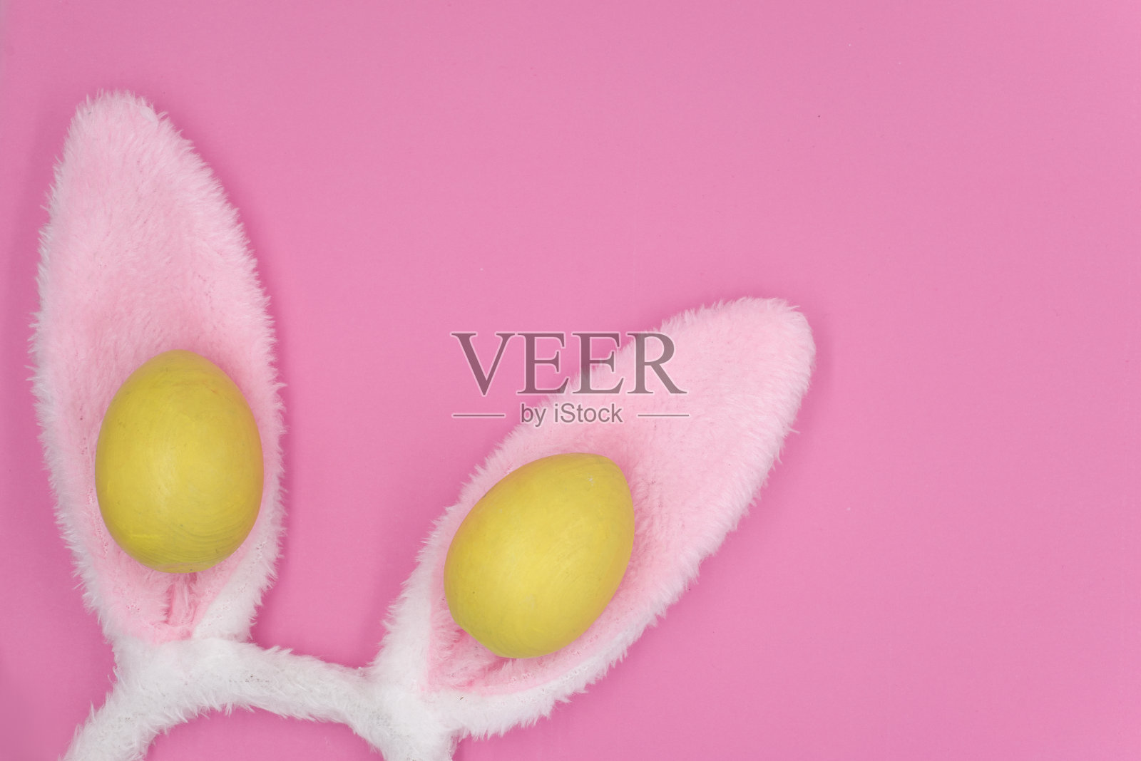 粉色背景上的复活节兔子耳朵照片摄影图片