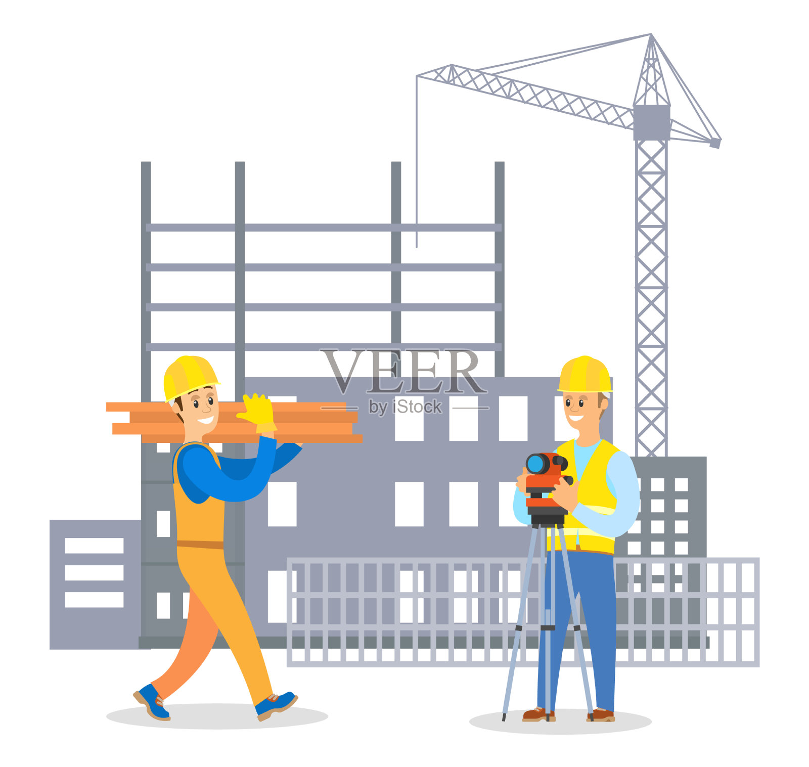 男建筑工人穿着制服，戴着安全帽交流设计元素图片