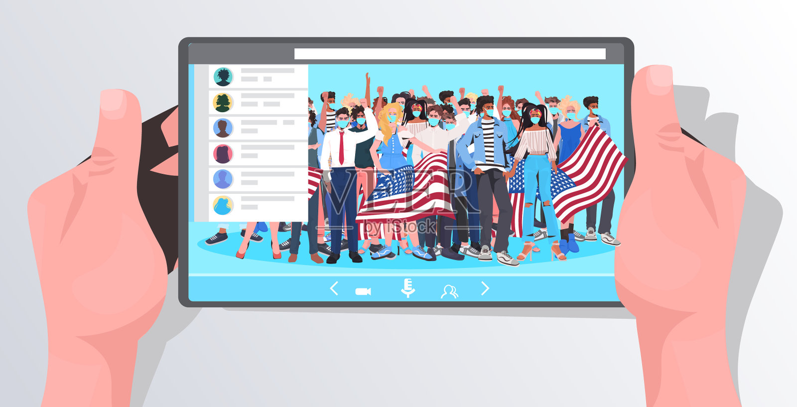 人类的手用平板电脑观看在线视频插画图片素材