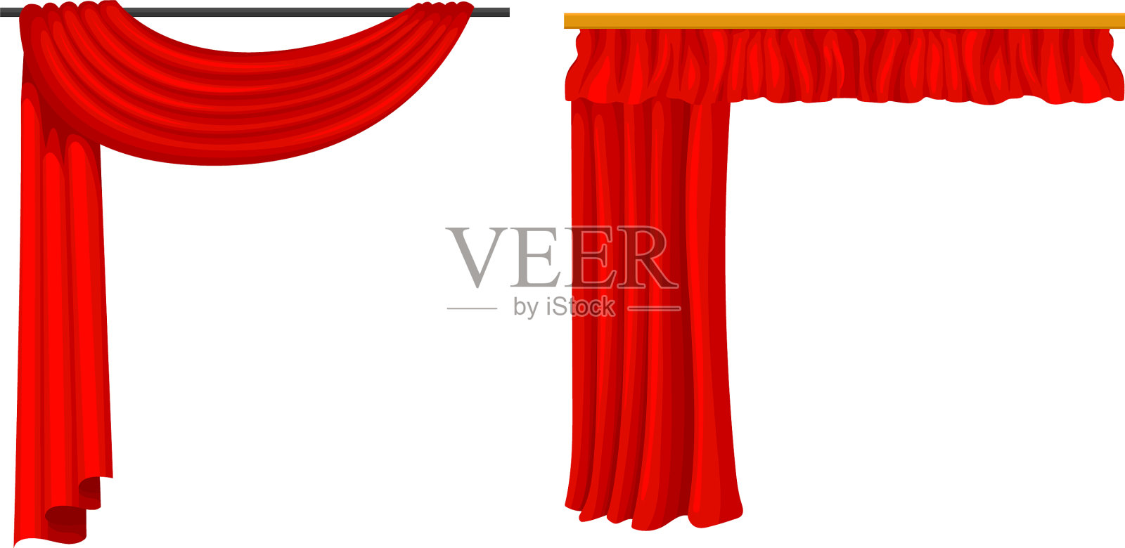 红色丝质窗帘作为可移动的屏风或窗帘插画图片素材