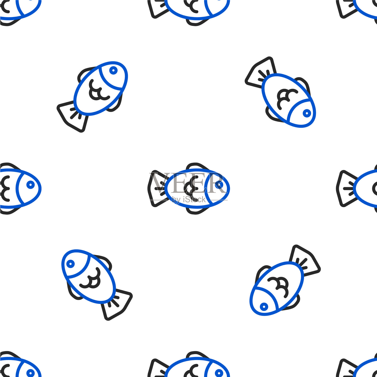 线鱼图标孤立的无缝模式上的白色插画图片素材