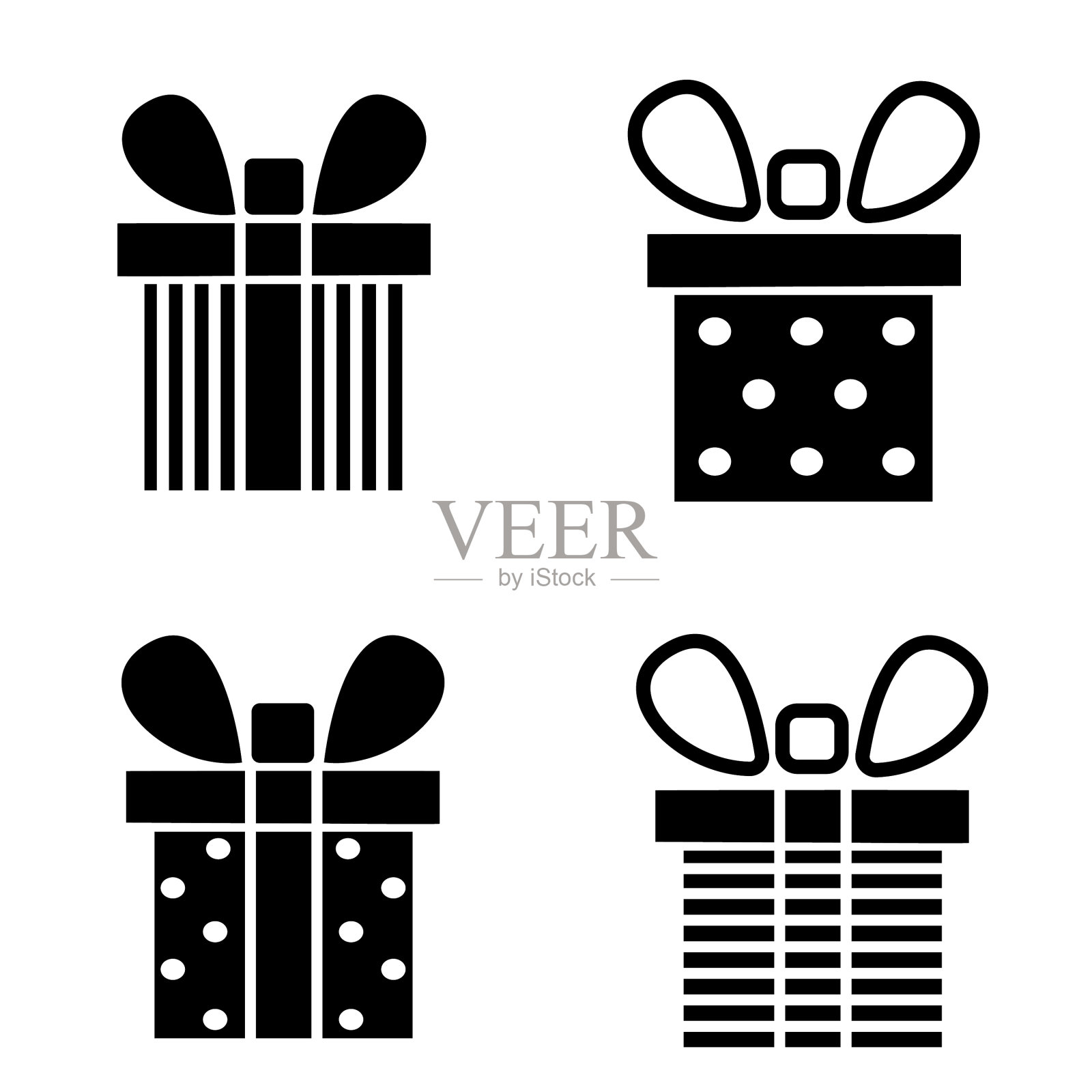 一套带蝴蝶结的圣诞礼盒图标素材