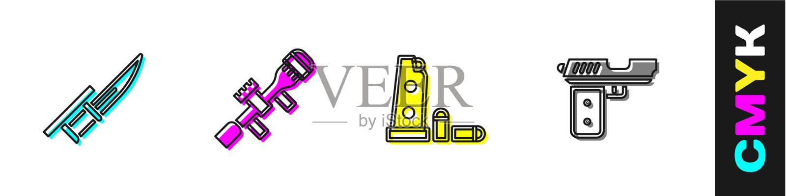 将卡口装在步枪狙击光学瞄准枪上图标素材