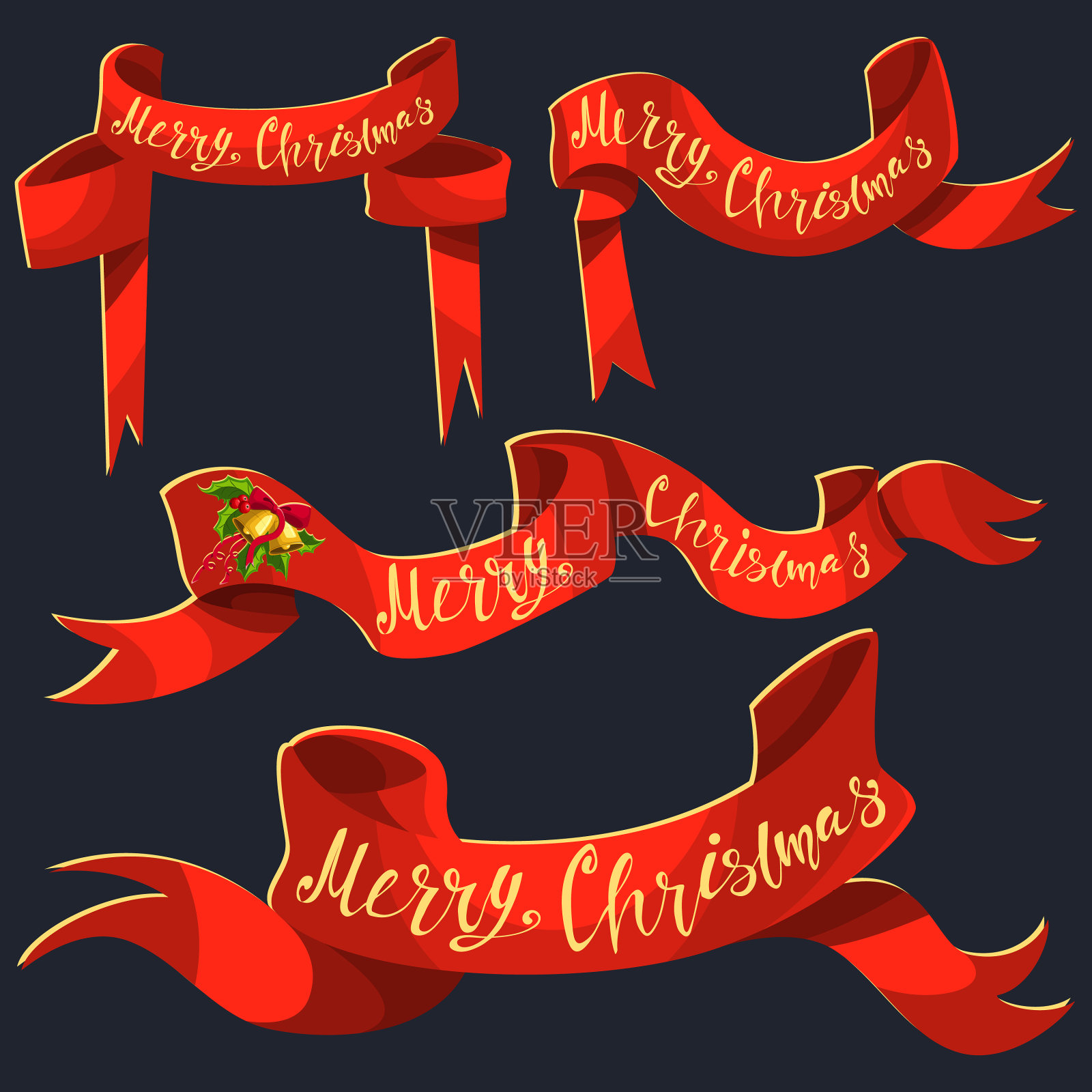 红丝带横幅圣诞快乐插画图片素材