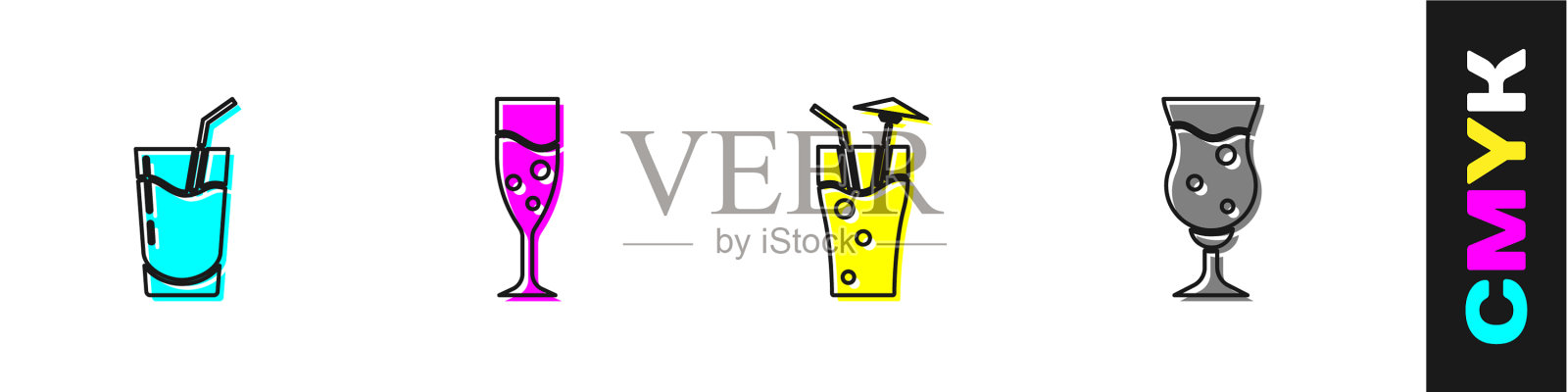 设置鸡尾酒杯，香槟和啤酒图标图标素材