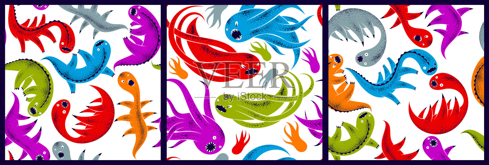 恐怖恐怖的怪物无缝纺织图案插画图片素材