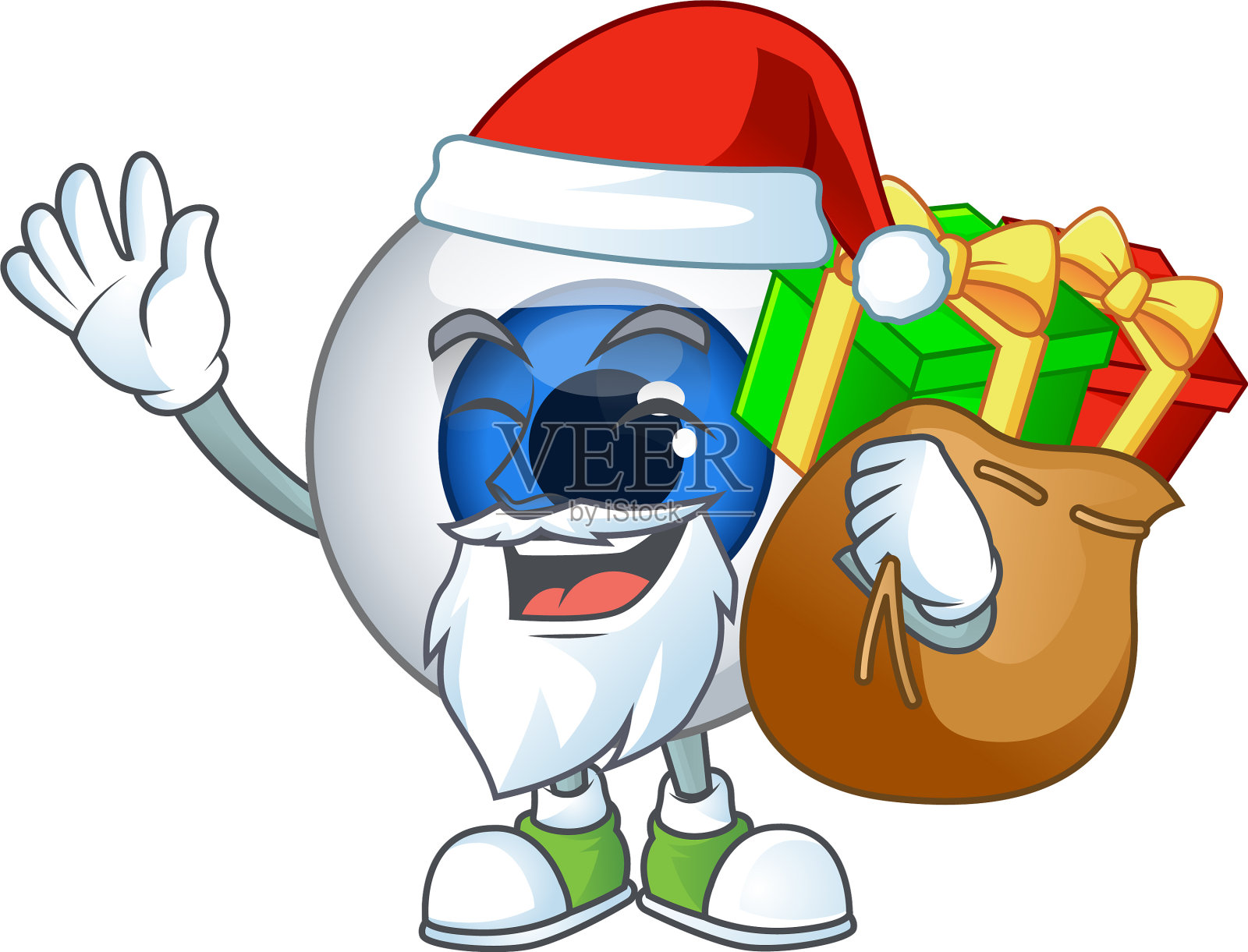 圣诞老人眼睛卡通球与麻袋礼物设计元素图片