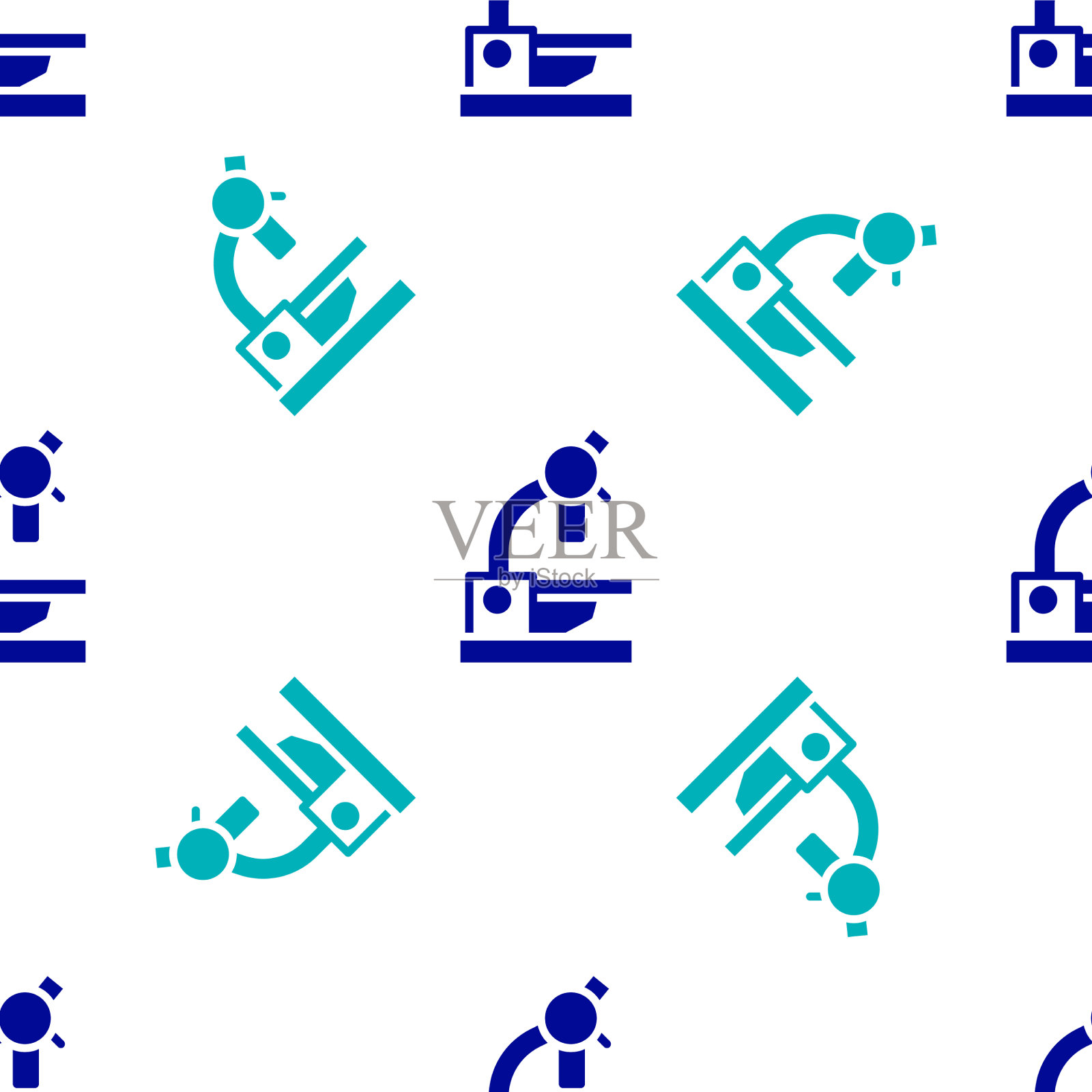 蓝色显微镜图标孤立无缝图案上插画图片素材
