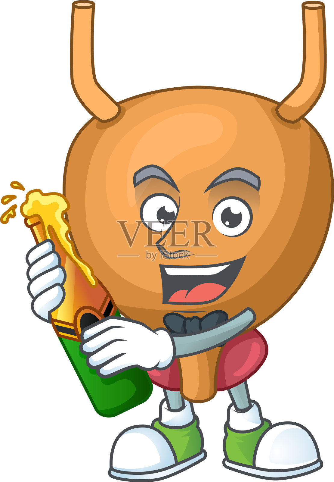 吉祥物膀胱用一瓶啤酒烤面包设计元素图片