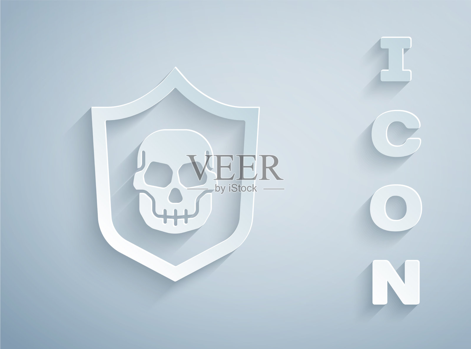 剪纸盾牌与海盗头骨图标孤立插画图片素材