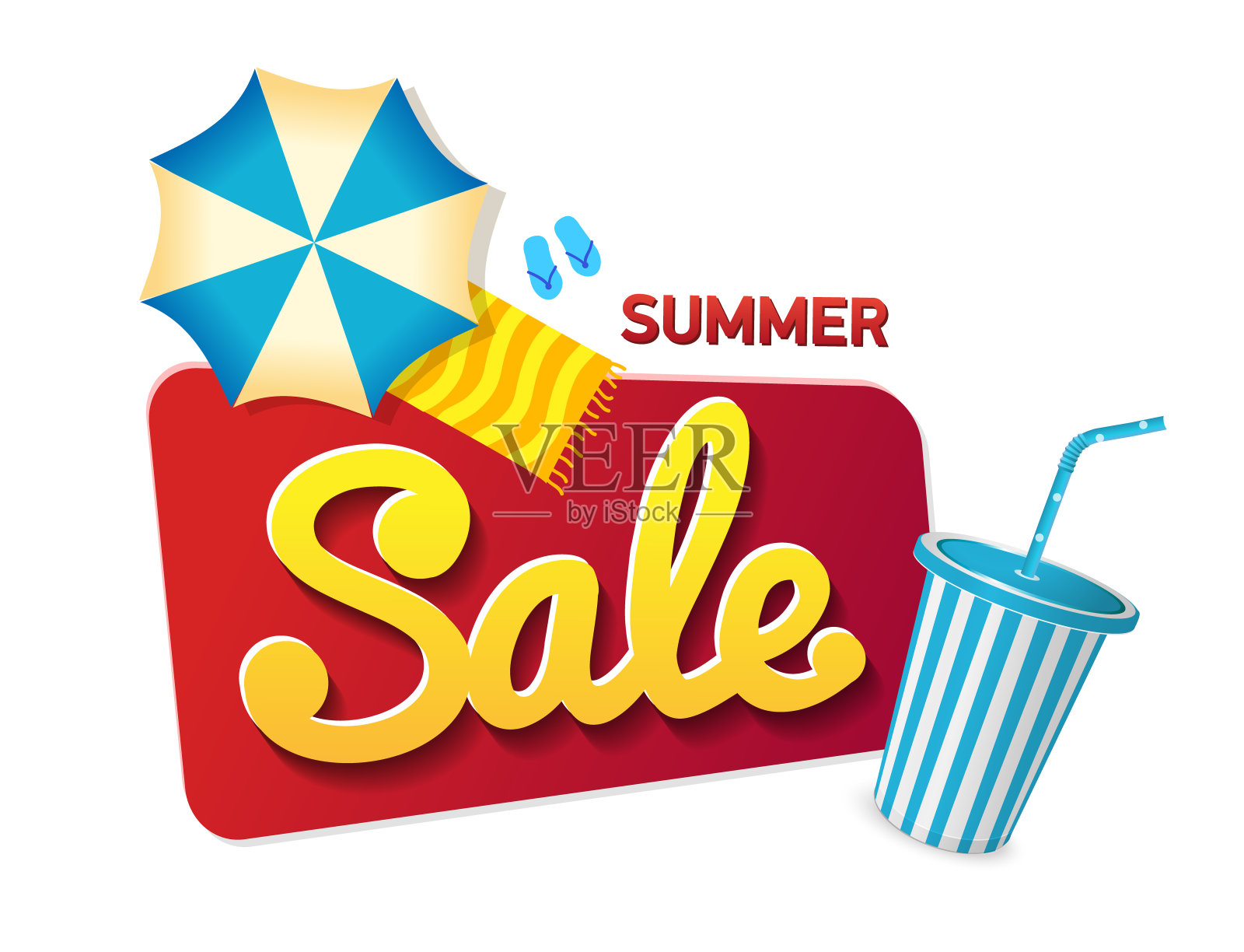 贴纸夏天出售。阳光和沙滩伞。提供促销图标。设计元素图片