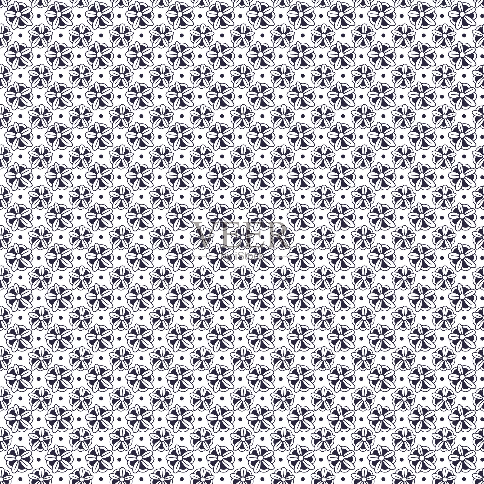 黑白相间的花朵无缝图案。小花装饰的纺织品设计。图案背景与花在极简主义风格。插画图片素材