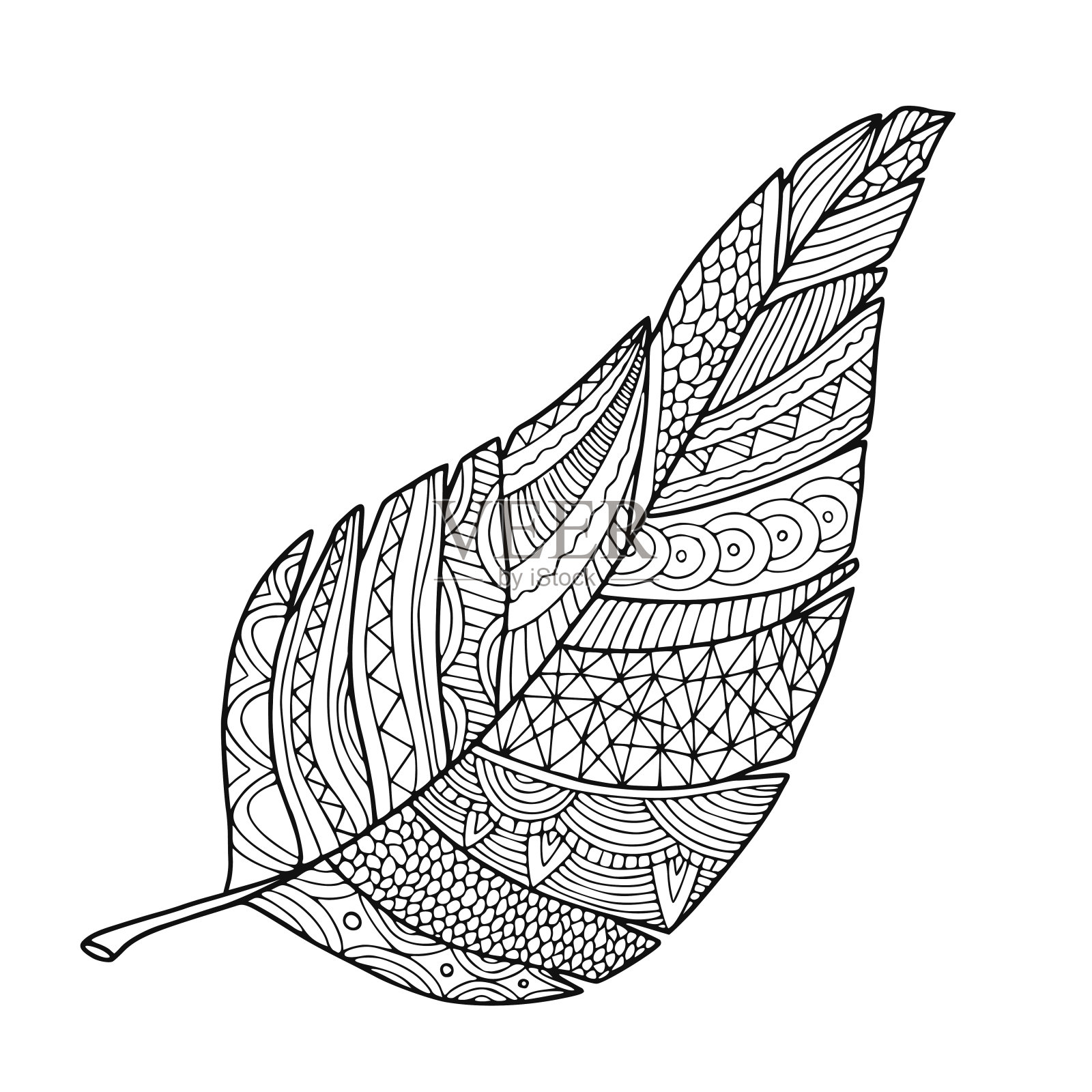 装饰叶子插图。手绘打印。彩色书页面。纹身艺术设计。设计元素图片