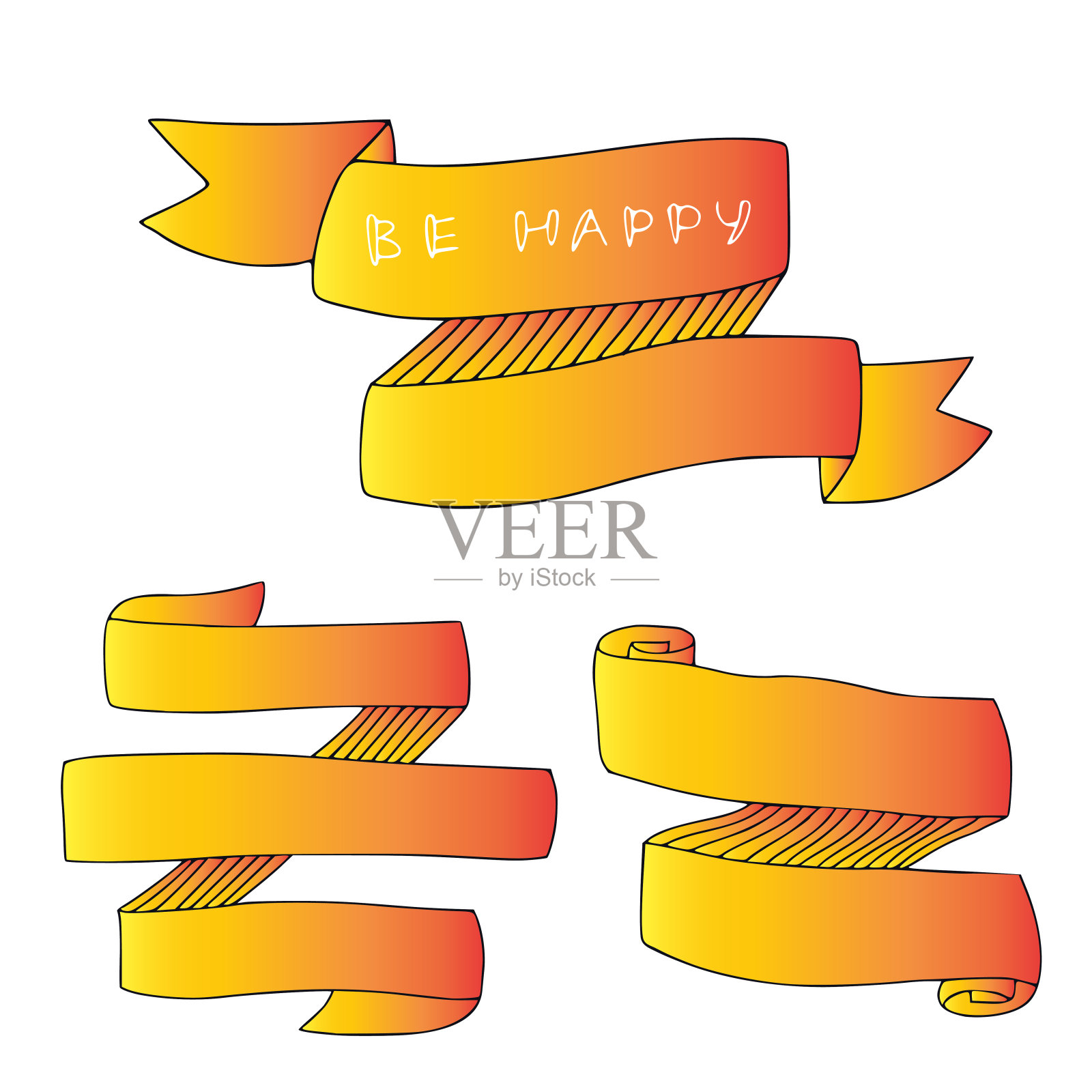 橙色和黄色的丝带系列。卡通横幅矢量剪辑艺术。插画图片素材